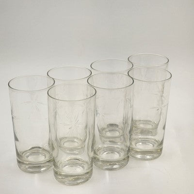 Lot of 7 Sunburst Crystal 12oz Highball Tumbler Glasses 5.5" Tall Vtg