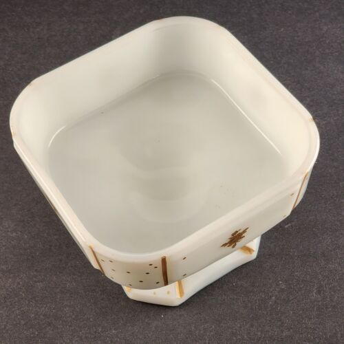 Milk Glass Wedding Box Candy Dish Pedestal Compote w Lid Gold Decorations Roses