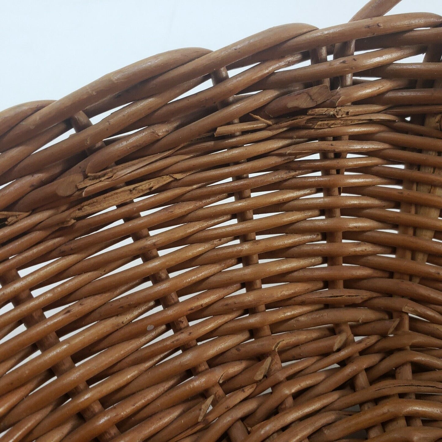 Round Handled Wicker Basket Woven Farmhouse Fruit Gathering Display