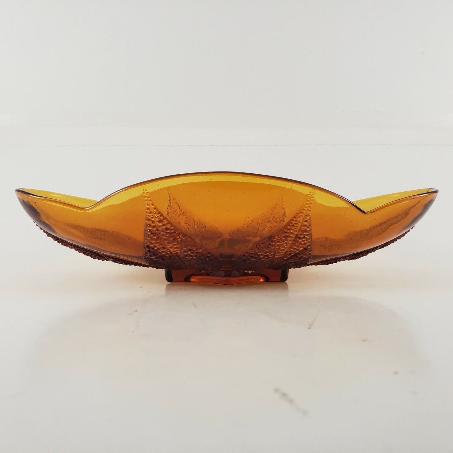 Indiana Glass Dark Amber Stippled Leaf Scalloped Decorative Candy Relish