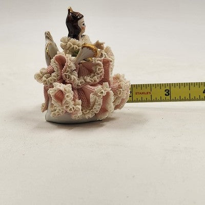 Dresden Princess Lady Figurine Pink Dress White Lace Originals West Germany