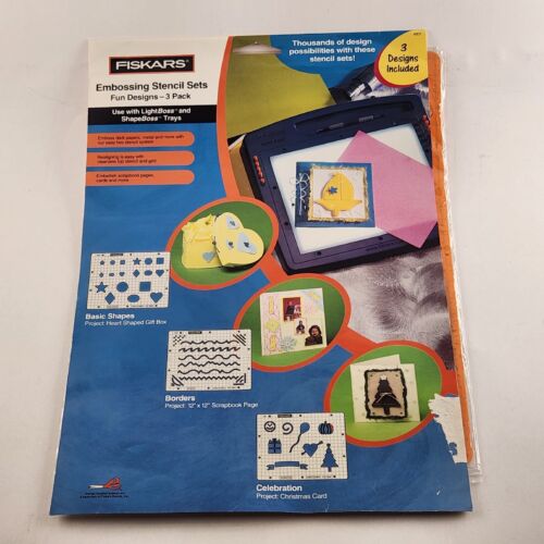 Fiskars Embossing Stencil Set Fun Designs 3 Pk Basic Shapes Borders Celebration