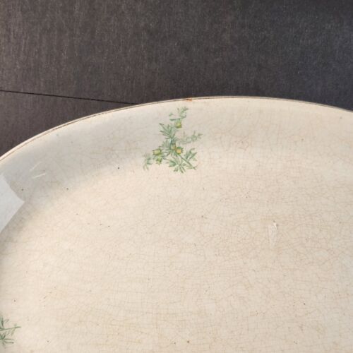 Anchor Pottery Serving Platter Trenton New Jersey JEN Green Floral 14.5" Long