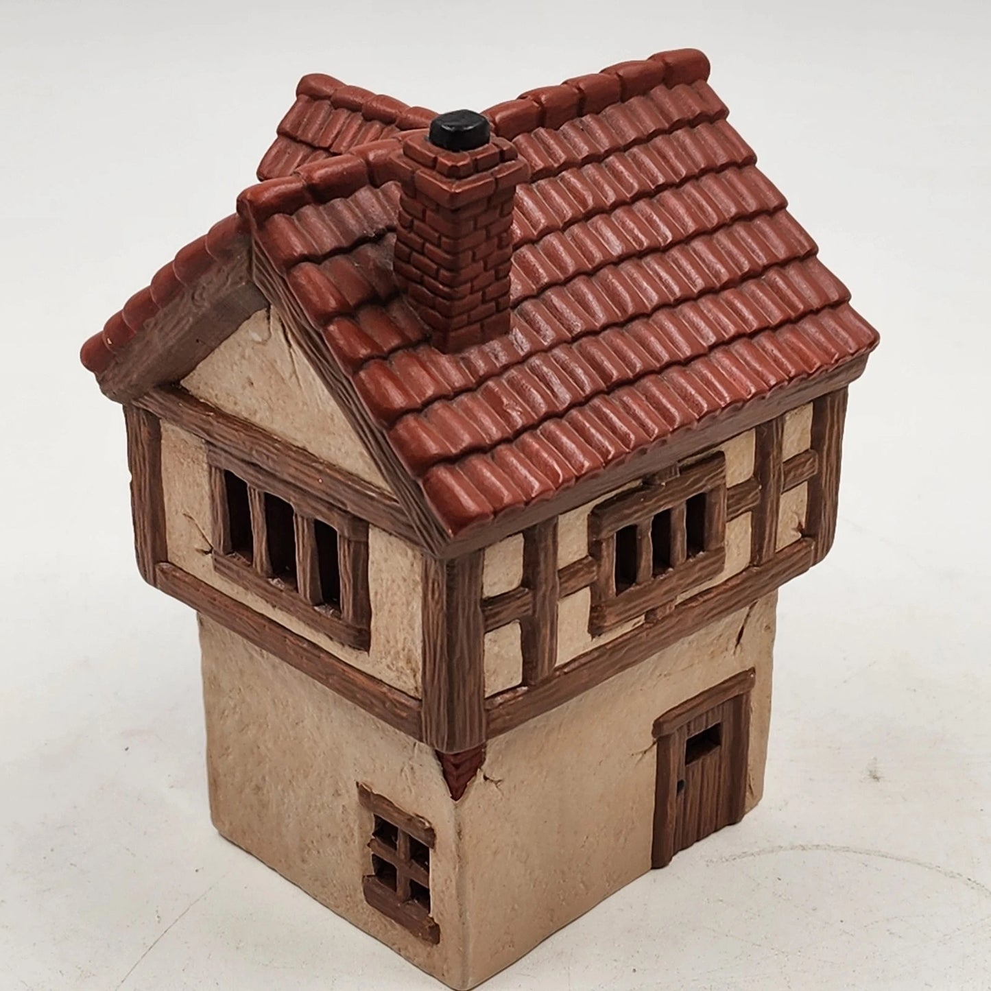 Hand Painted Illuminable Ceramic Candle Shop Christmas Village Winter Chipped