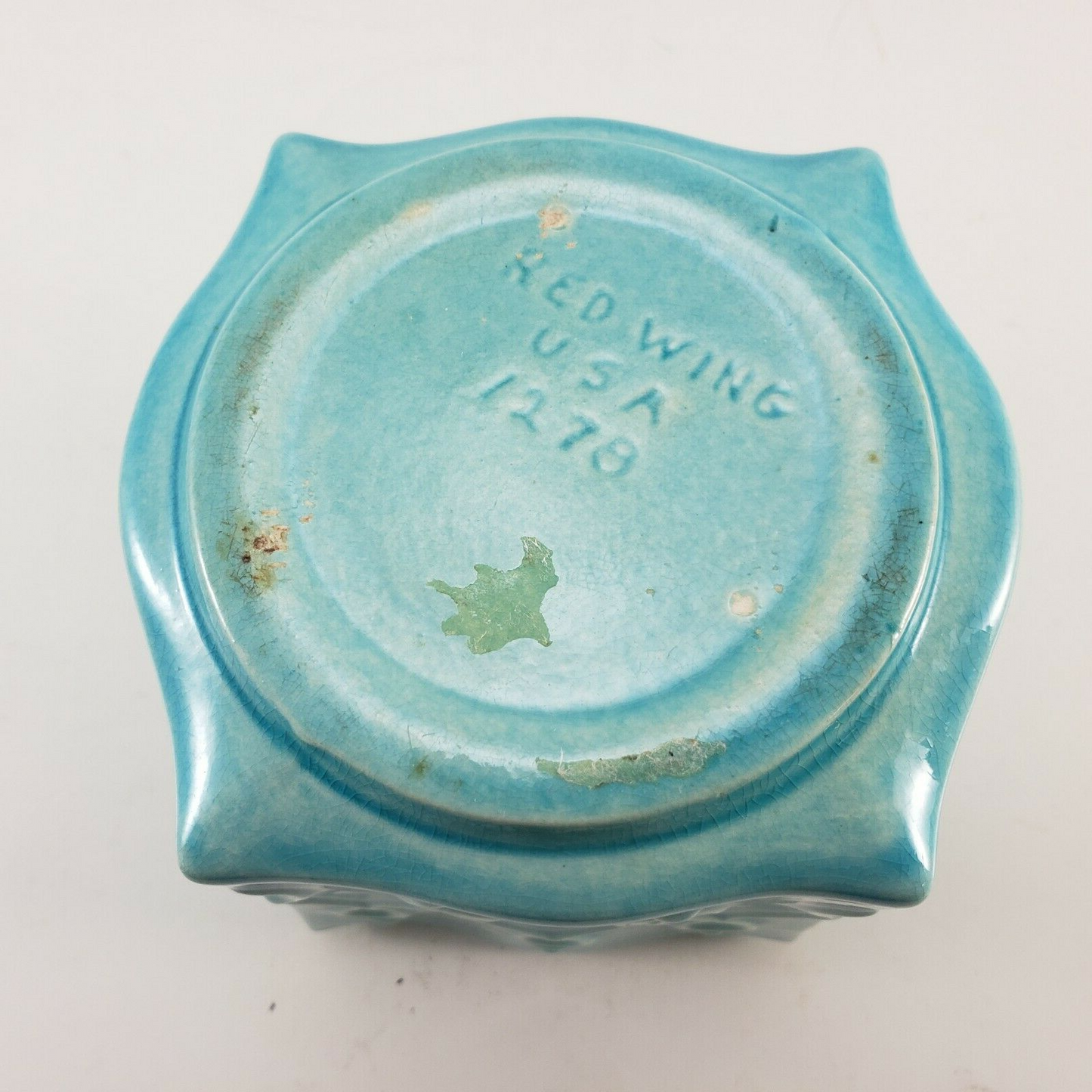 Red Wing Pottery USA Planter 1278 Aqua Turquoise Color Vintage Mid Century 4"x4"