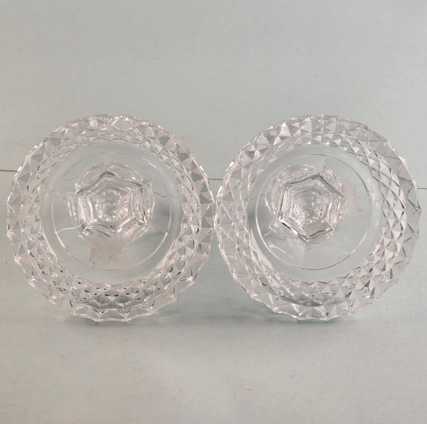 Set of 2 Clear Glass Diamond Hobnail Candlestick Holders Taper Vintage