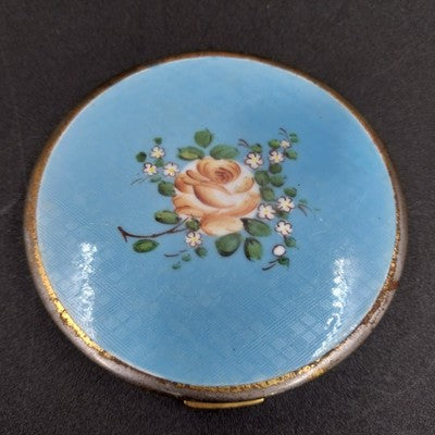 Zell 5th Ave Rotary Club Compact Mirror Powder Puff Floral & Guilloché Enamel
