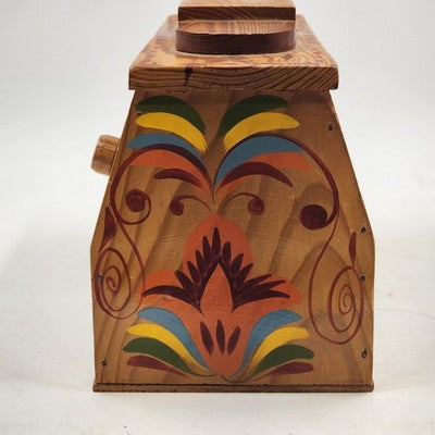 Toleware Wood Box Storage Shoe Shine Norwegian Rosemaling Hand Painted Folk Art