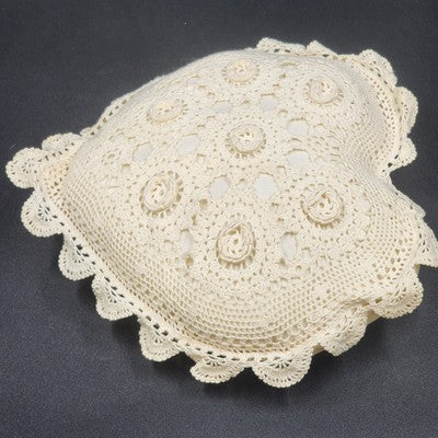 Pillow Heart Shaped Crocheted Cream Ivory Rustic Cushion Removable 12” X 14” 70s