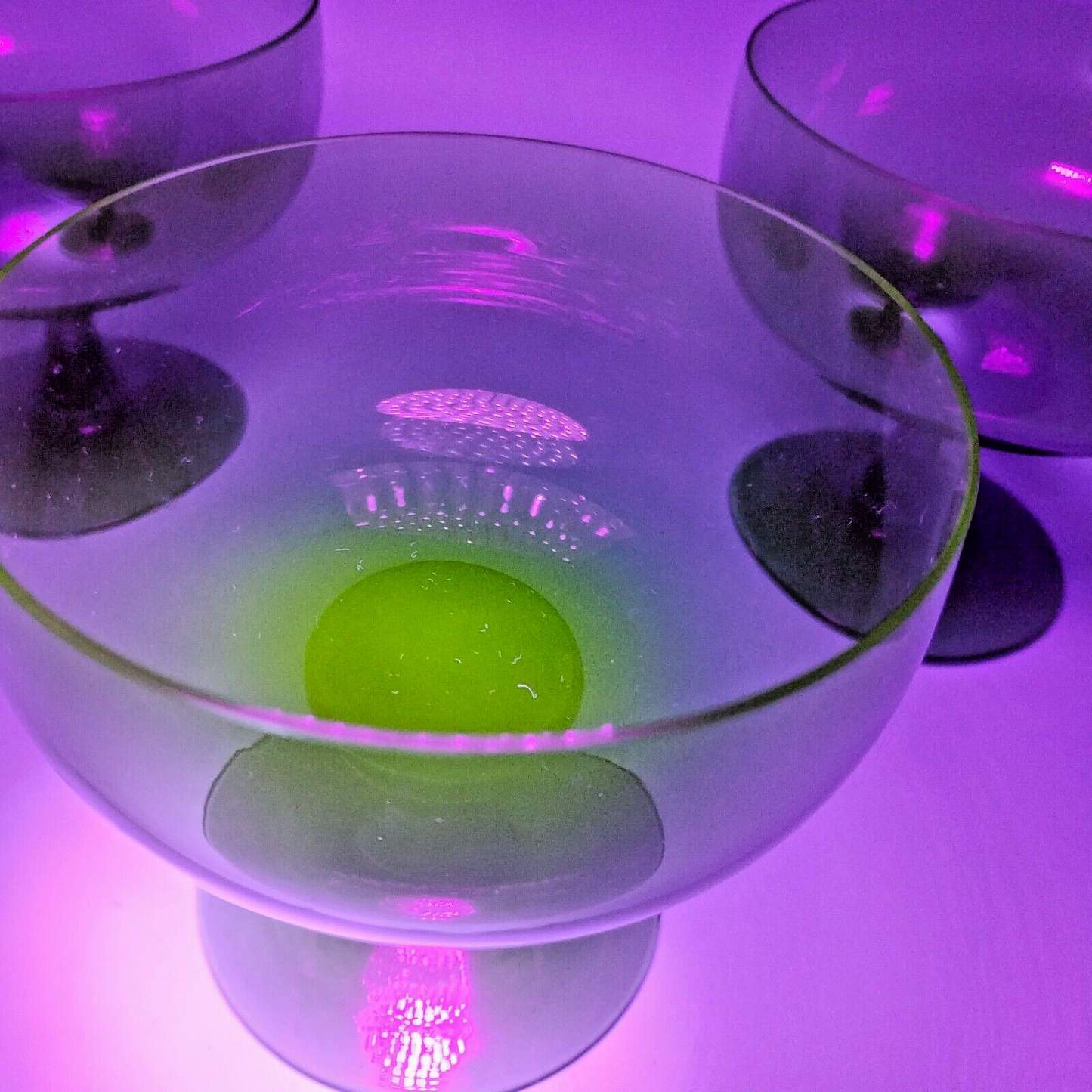 Set of 3 Sherbet Cups Green Depression Stemmed Foot Uranium Glass 3.5" VTG