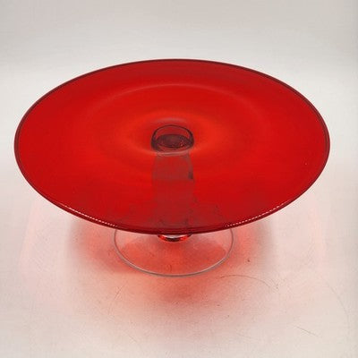 IKEA ÄKTAD Ruby Red Flashing Cake Stand 13" Glass Top Clear 5" Pedestal Base