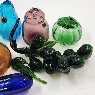 7 Pc Hand Blown Glass Fruit & Vegetable Set Large Translucent Art Glass Taiwan