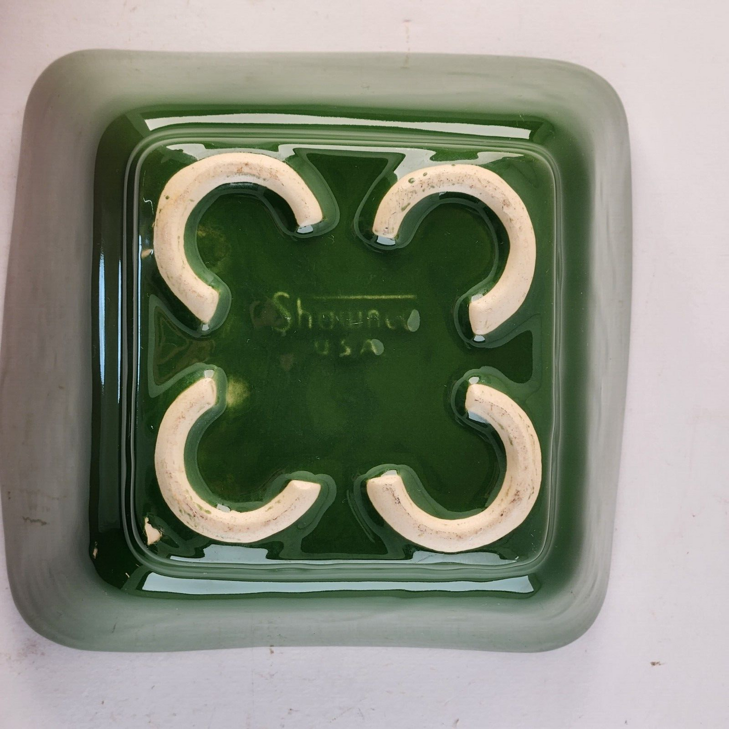 Shawnee USA Forest Green Square Tapered Planter Vase or Bowl 7" x 6.5" x 4"h