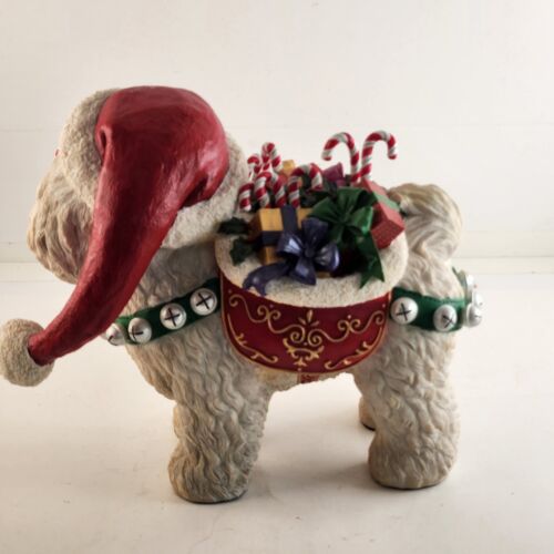 White and Red Danbury Mint Christmas Bichon Frise Large Santa Dog Figurine