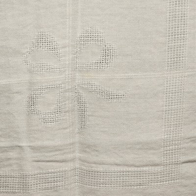 Off-White Tablecloth with Cutwork Drawn Thread Ribbon & Line Design 58" x 78"