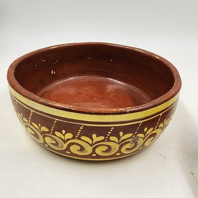 Mexican Redware Tlaquepaque Pottery Bowl 8"x3"h Hand Painted Clay Primitive