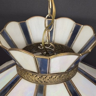 Blue and White Slag Stain Glass Hanging Tiffany Chandelier Single Socket Wired