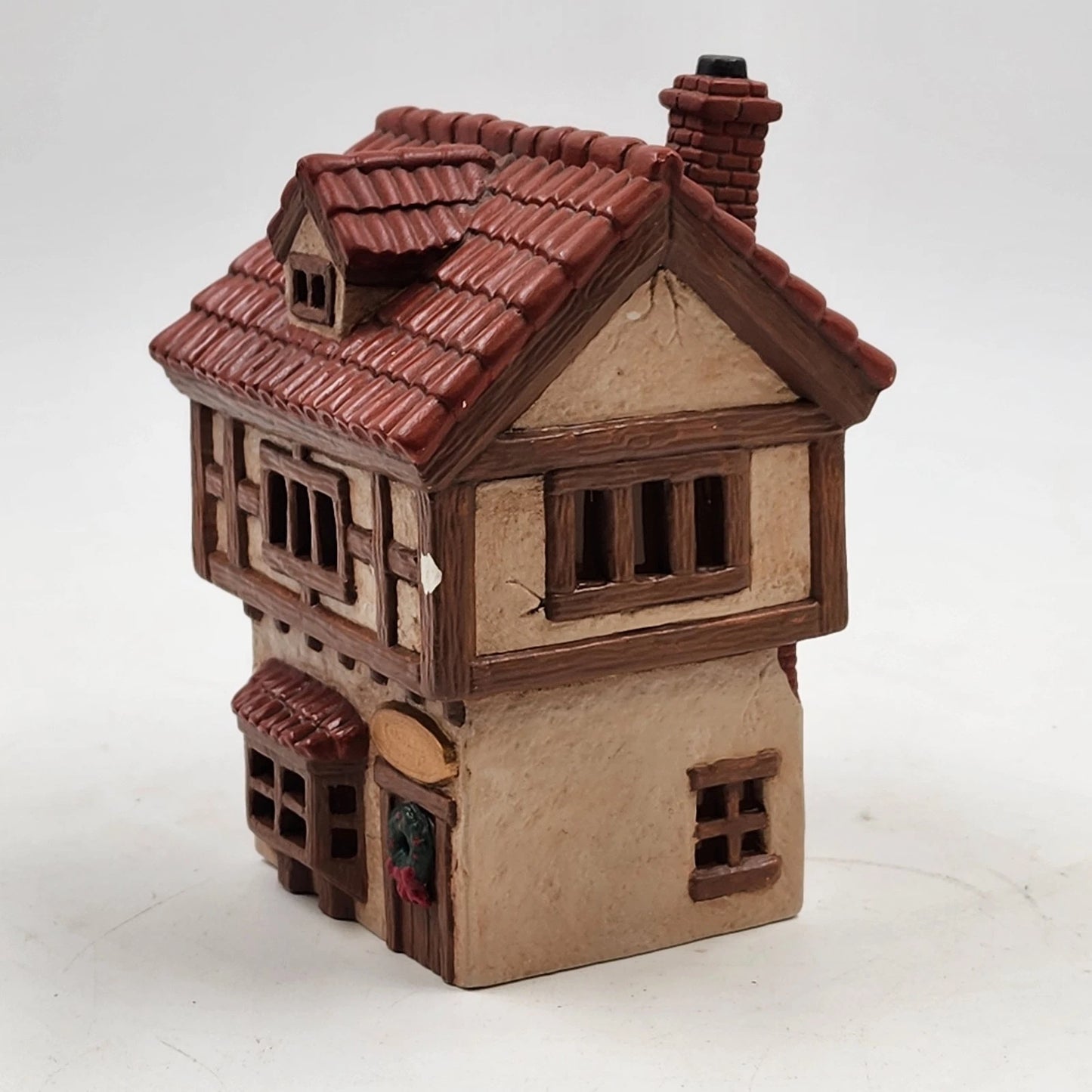 Hand Painted Illuminable Ceramic Candle Shop Christmas Village Winter Chipped