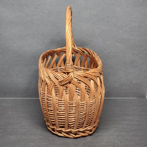 Unbranded Brown Woven Straw Wicker Market Basket French Style Vintage w Handle
