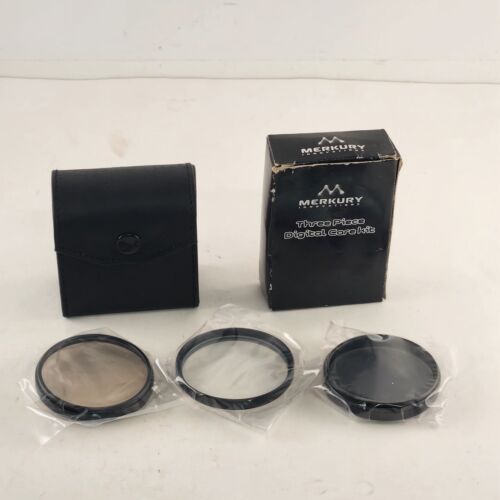 3 Merkury Optics 55mm Lens Filters PL UV FD Soft Case + 3-Piece Digital Care Kit