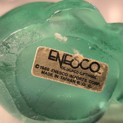 Enesco Art Glass Bunny Rabbit Figurine Paperweight Spring Green Cotton Tail 3.5"