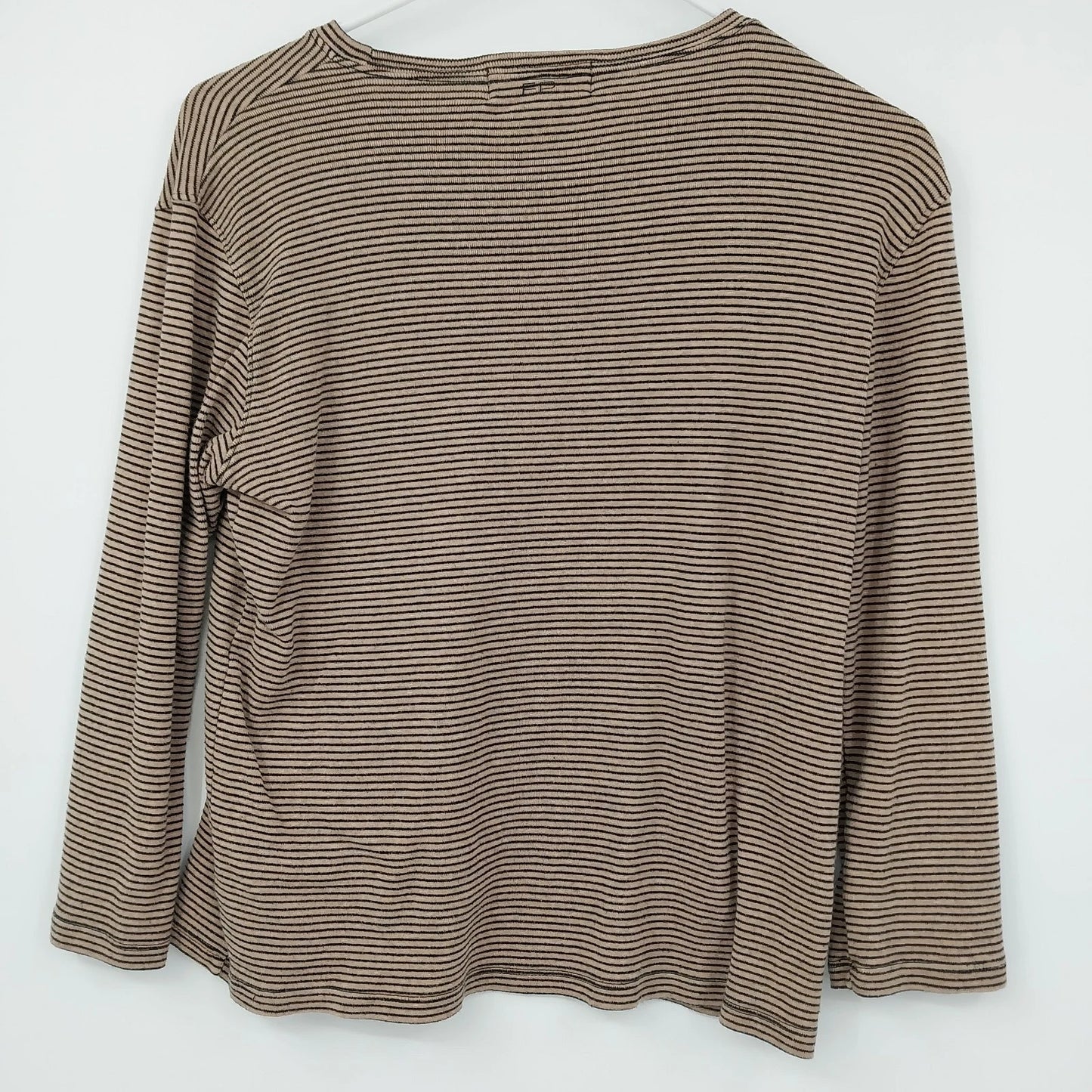 Evan-Picone Women's Long Sleeve Striped Knit Top Brown Black Crew Neck Small
