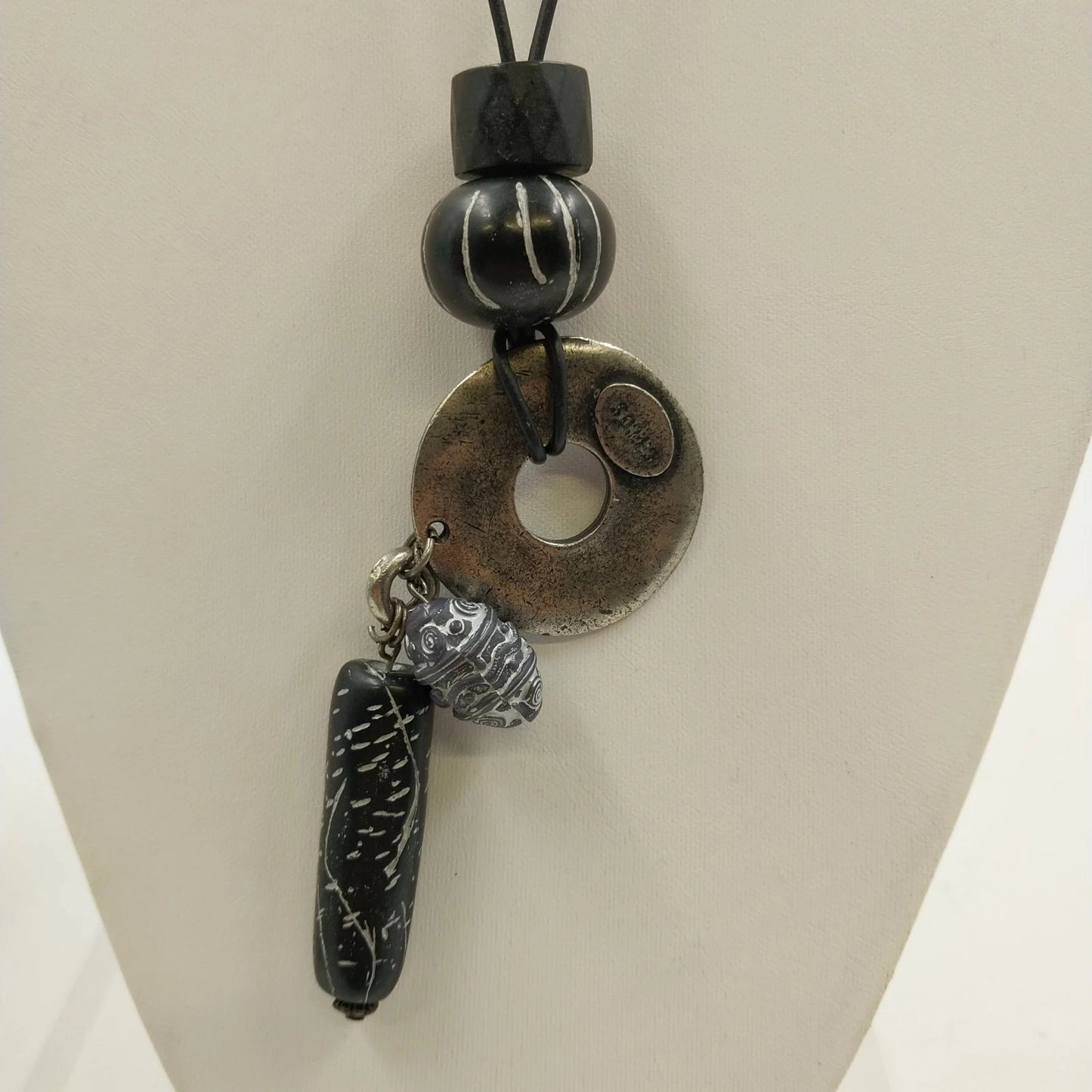 2 Pendant Necklaces Turquoise Stone Cross & Black Cord Beaded Mix Shaped