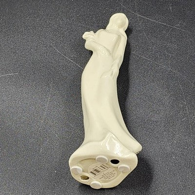 2 Faceless Women Figurines Solid White & Off-White Glazed Porcelain Flowers 8.5"