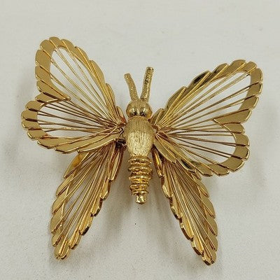Monet Gold Tone Butterfly with Filigree Wings Brooch Pin 1.75" Jewelry