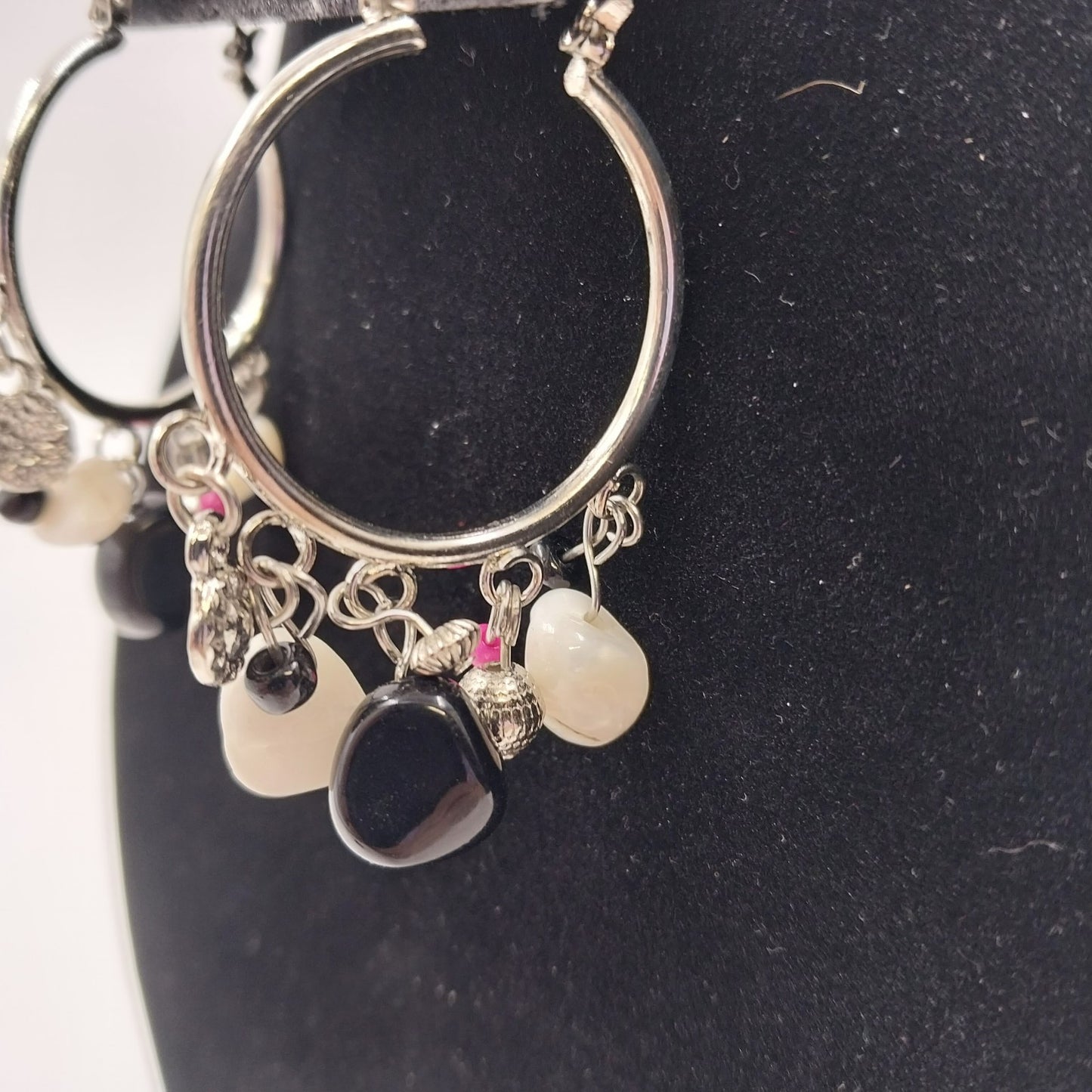 Catherines Silver Tone Saddle Hoop with Multicolor Beads Dangle Earrings Pierced