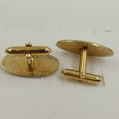 Swank Gold Tone Textured Oval Sleeve Cuff Links with Clear Rhinestones Vintage