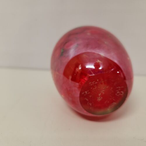 Paperweight Hand Blown Red Mottled Red Art Glass Apple Green Leaf & Stem Vintage
