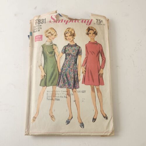 Simplicity 7831 Vintage 1968 Sewing Pattern Dress Jumper Half Size 16 1/2
