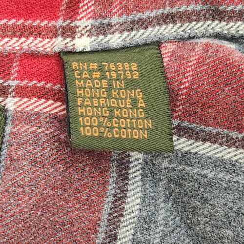 Timberland Men's Medium Button Down Flannel Shirt Red Gray Scarlett Plaid Long Sleeve