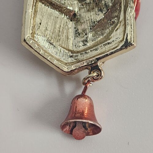 Santa Claus Waving from Chimney Brooch Dangling Bell in Hand 2.5" x 1" Vintage