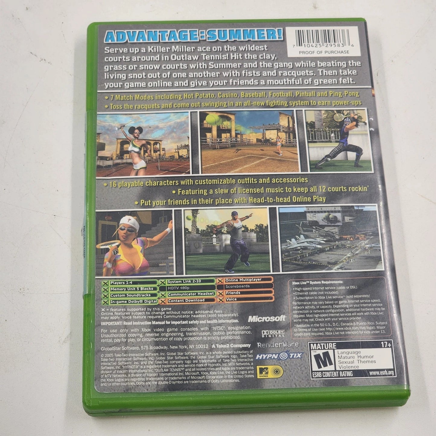 Outlaw Tennis Microsoft Xbox 2005 Complete CIB Game with Manual Online Enabled