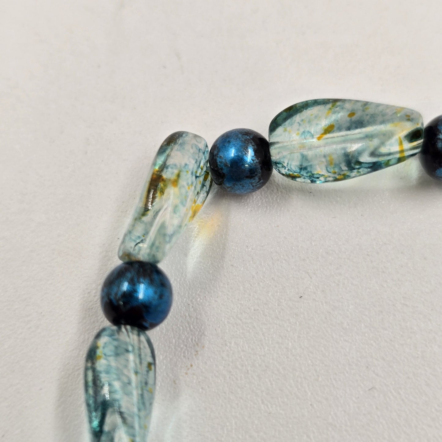 2 Stretch Bracelets Blue Silver Tone Clear Chunky Beads Fashion Jewelry 6.5-7"