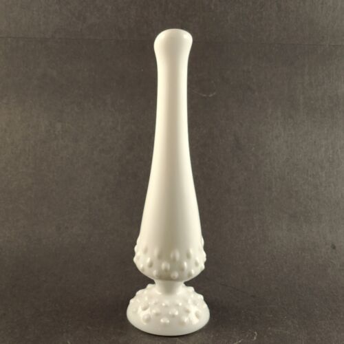 Fenton Milk Glass Swung Hobnail Pattern Footed Bud Vase White Vintage 9" Tall