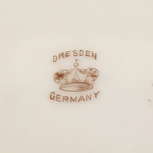 White Ruffled Dessert Plate Blue Floral Gold Pattern Scrolled 8" Dresden Germany