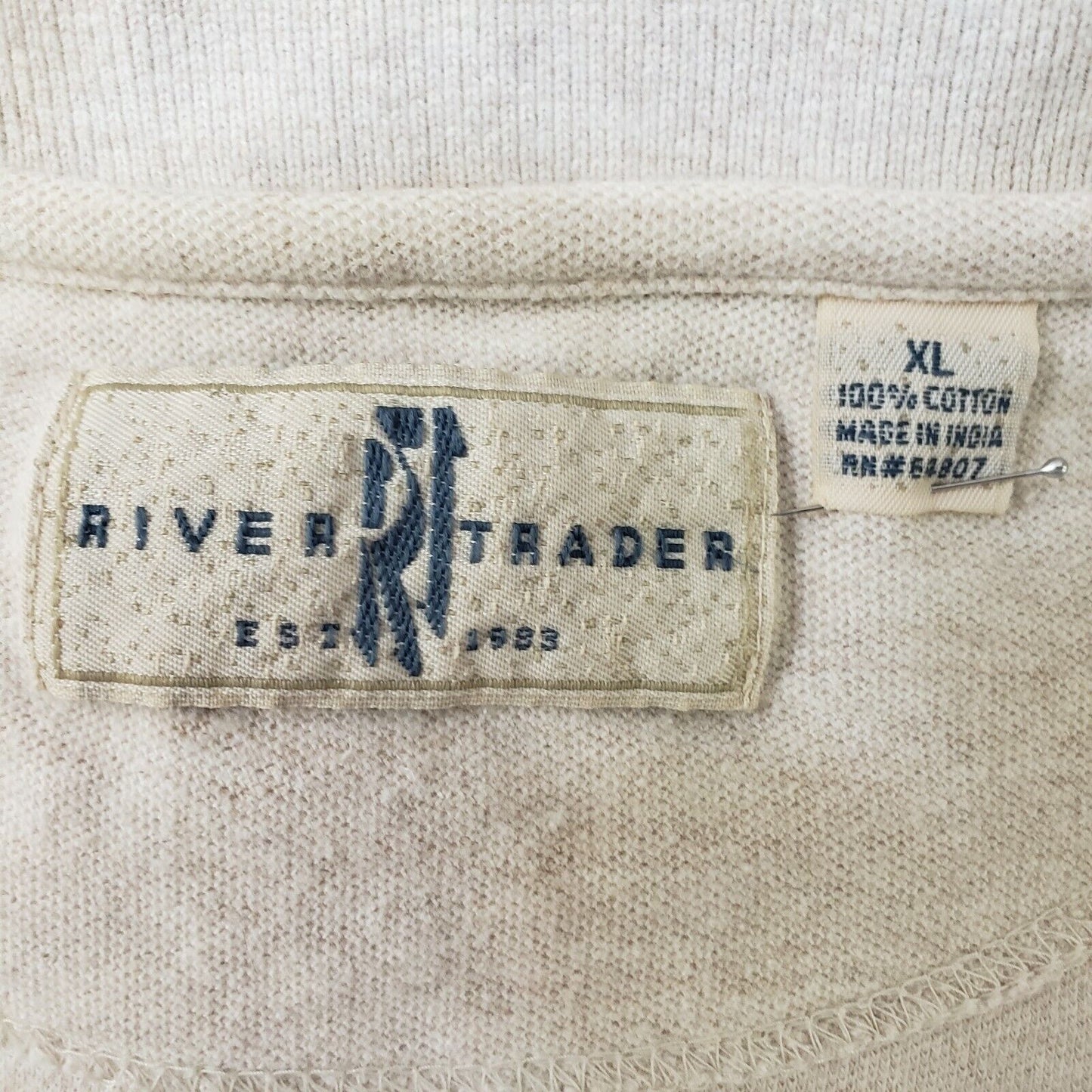 River Trader Men's Polo Golf Shirt Tan Solid 2 Button Short Sleeve Size XL