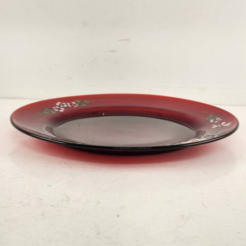 5 Fascination Ruby 8" Luncheon Plates by Fostoria with Hand Painted Flower Edges