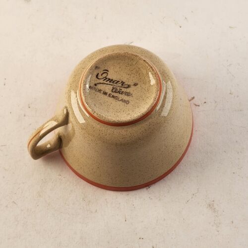 Omar Ware English Stoneware Tea Cup and Saucer Beige Orange Trim England