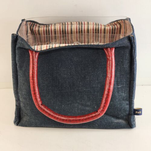 2007 Boyds Bear Club Collection Denim Tote Bag Plastic Insert Striped Lining 7"H