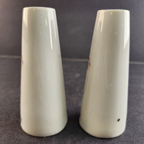 1950s Happy Anniversary Salt Pepper Shakers Set Ceramic Japan Porcelain 3-1/2"