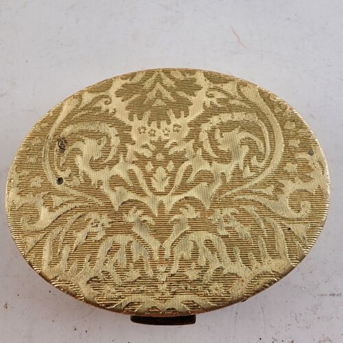 Vintage Avon Gold Brocade Refillable Compact Mirror Puff & Felt Case