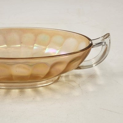Jeannette Iridescent Carnival Glass Marigold Bowl Twin Clear Handle Large 10.5"