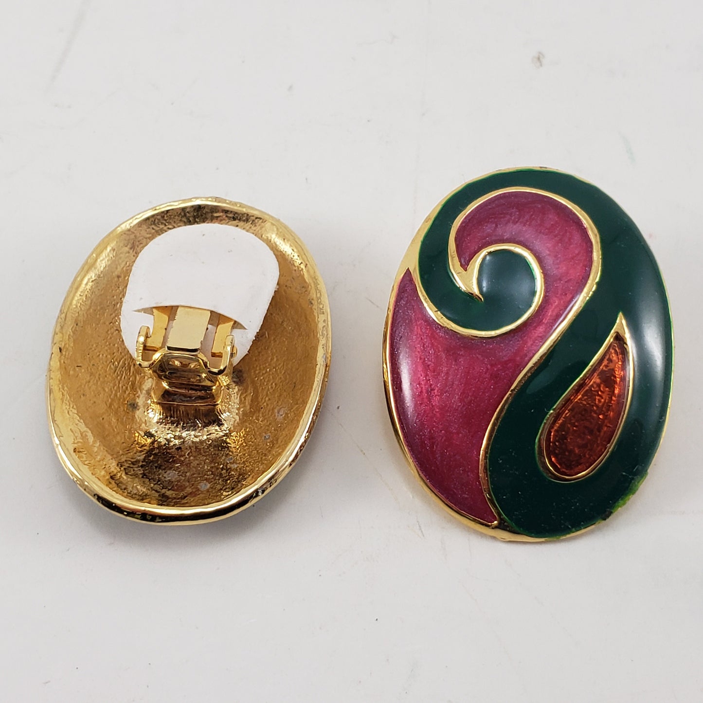 Vintage Pink and Green Padded Clip On Earrings