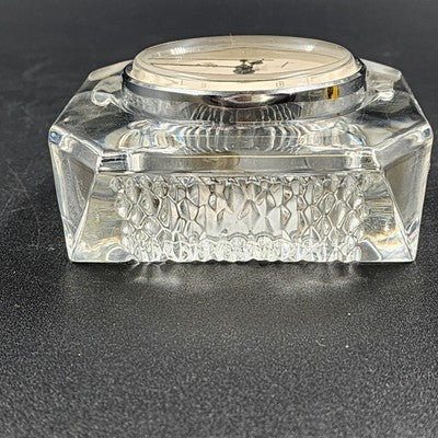 Linden Crystal Quartz Desk Clock Tabletop Crystal Clear Glass 4" West Germany