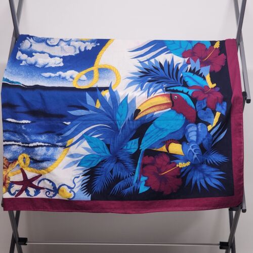 Multicolor Tropical Scene Linen Tablecloth 60 x 44 inches Vintage Lightly Used