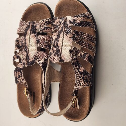 Clarks Collection Women Beige Snake Skin Print Sandals Singback Brown Size 7.5